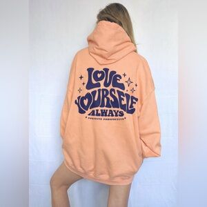 Pacific & Co Bubble Letters Zip Up Hoodie “Love Yourself” Oversized Baggy XL